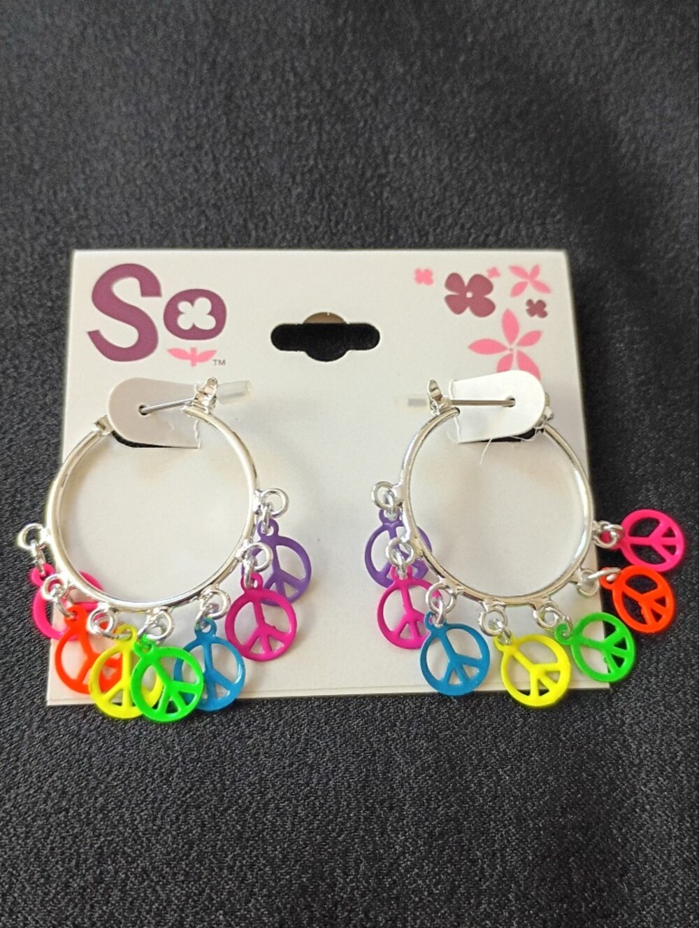 peace sign earrings symbol dangle silver tone colorful whimsical fashion jewelry